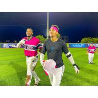 Victor Victor Mesa and the Pensacola Blue Wahoos celebrate a walk-off win