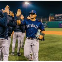 Somerset Patriots' Jasson Dominguez celebrates win