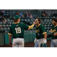 Sanford Mainers' Logan Poteet and Devan Bade on game night