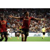 Sounders FC midfielder Léo Chú reacts after a goal