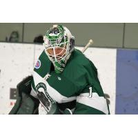 Goaltender Brendahn Brawley with Plymouth State University