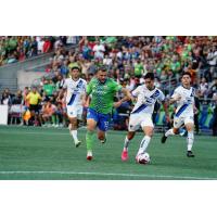 Seattle Sounders FC's Jordan Morris battles CF Monterrey