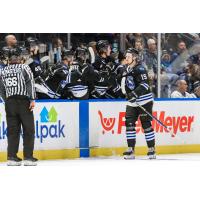 Wenatchee Wild's Briley Wood congratulated by team