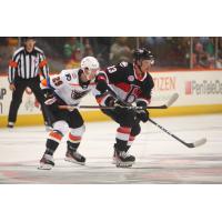 Lehigh Valley Phantoms forward Alexis Gendron (left) vs. the Belleville Senators