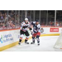 Lehigh Valley Phantoms' Adam Clendening battles Hartford Wolf Pack's Jake Leschyshyn