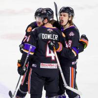 Knoxville Ice Bears' Seth Ensor, Brendan Dowler and Skate Skalde on game night