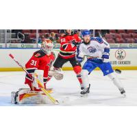 Wichita Thunder forward Andy Willis awaits the puck against the Rapid City Rush