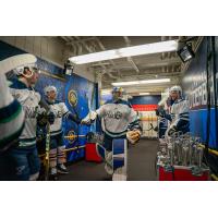 Springfield Thunderbirds in their Maine Mariners warmup jerseys