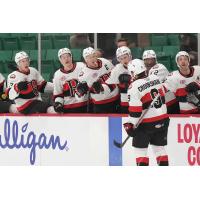 Belleville Senators' Angus Crookshank congratulated by team