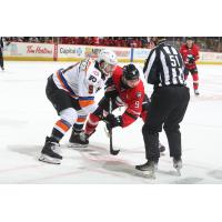 Lehigh Valley Phantoms' Tanner Laczynski battles Charlotte Checkers' Rasmus Asplund