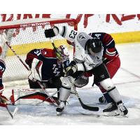 Allen Americans' Mark Sinclair and Idaho Steelheads' Demetrios Koumontzis in action