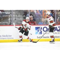 Tucson Roadrunners' John Leonard and Austin Pogansk on game night