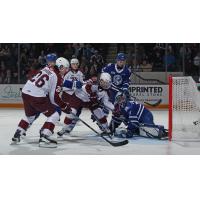 Peterborough Petes look for an opening against the Mississauga Steelheads