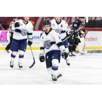 Worcester Railers forward Ashton Calder reacts after his game-winning goal