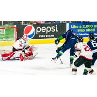 Adirondack Thunder goaltender Jeremy Brodeur vs. the Maine Mariners