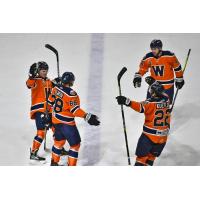 Worcester Railers' Artyom Kulakov, Daylan Kuefler, and Anthony Callin on game night