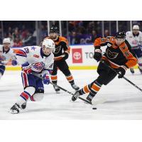 Rochester Americans' Mason Jobst and Lehigh Valley Phantoms' Mason Millman in action