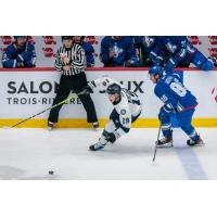 Worcester Railers' Blade Jenkins and Trois-Rivières Lions' Jakov Novak on game night