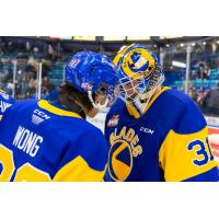 Saskatoon Blades' Trevor Wong and Austin Elliott on game night