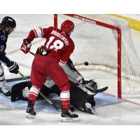 Easton Brodzinski of the Allen Americans scores against the Tulsa Oilers