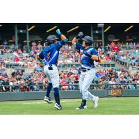 Jared Wegner of the Somerset Patriots reacts after his homer