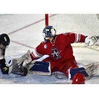 Allen Americans goaltender Marco Costantini makes a save