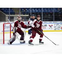 Peterborough Petes goaltender Zach Bowen and defenceman Thanasi Marentette