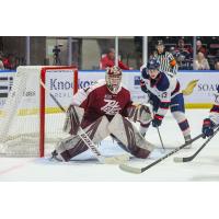 Peterborough Petes goaltender Zach Bowen vs. the Saginaw Spirit