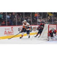 Flint Firebirds right wing Alex Kostov with the puck