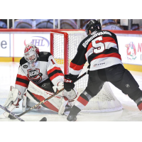 Utica Comets' Isaac Poulter versus Belleville Senators' Wyatt Bongiovanni