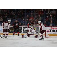 Peterborough Petes goaltender Easton Rye makes a save