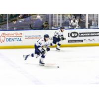 Worcester Railers forwards Anthony Callin (left) and Griffin Loughran