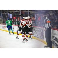 Tucson Roadrunners' Cameron Hebig, Kailer Yamamoto, and Austin Poganski on game night