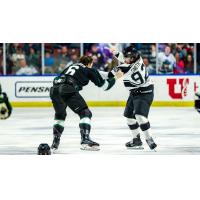 Utah Grizzlies' Andrew Nielsen versus Wichita Thunder's Declan Smith