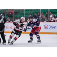 Belleville Senators left wing Angus Crookshank (left) vs. the Hartford Wolf Pack