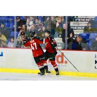 Vancouver Giants' Mazden Leslie and Colton Roberts on game night