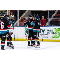 Michael Cicek and Jackson Gillespie of the Kelowna Rockets