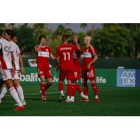 Chicago Fire FC celebrates a goal against the San Jose Earthquakes at the Coachella Valley Invitational