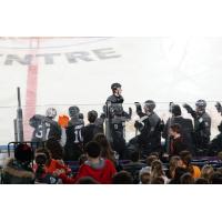 Youngstown Phantoms exchange high fives along the bench