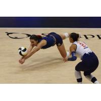 Grand Rapids Rise libero Valeria Leon dives for a ball