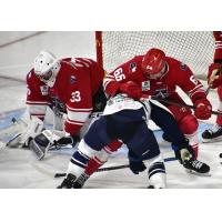 Allen Americans goaltender Luke Richardson and defenseman Artyom Kulakov