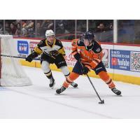 Brantford Bulldogs' Adam Jiříček versus Flint Firebirds' Hayden Reid