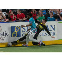 St. Louis Ambush midfielder Riley Urie eyes the ball against the Milwaukee Wave