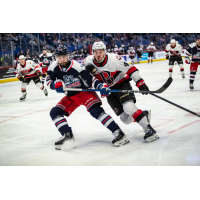 Belleville Senators defenceman Jeremy Davies (right) vs. the Hartford Wolf Pack