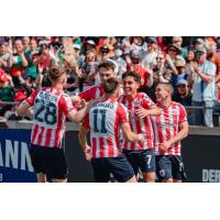 Atlético Ottawa celebrate another goal