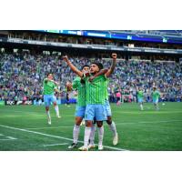Sounders FC celebrate Jesús Ferreira's goal