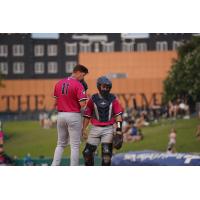 Pensacola Blue Wahoos pitcher Dax Fulton and catcher Tatem Levins