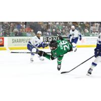 Michael Karow of the Texas Stars rips a shot against the Abbotsford Canucks